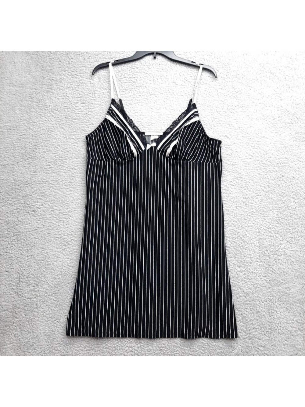 Linea Donatella Black White Striped XL Chemise Lace Trim Adjustable Straps
